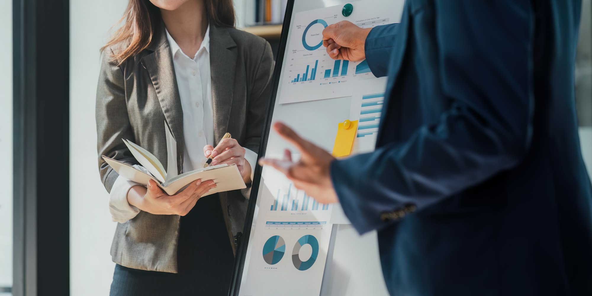 Financial analyst analyzes business people investment consultant analyzing company financial report